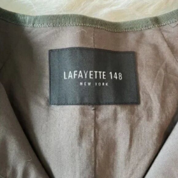Lafayette‎ 148 NY Blazer Olive Green Zip Front Collarless Jacket Cropped Size S? - Picture 3 of 8